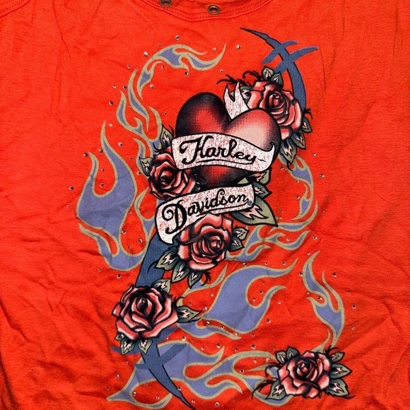 Harley Davidson tank top tattoo, rhinestones and grommets medium - Picture 2 of 6